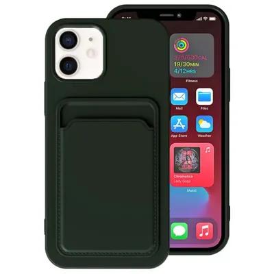Produktbild von Smartphonica iPhone 12/12 Pro Silikonhülle mit Kartenhalter - Dunkelgrün