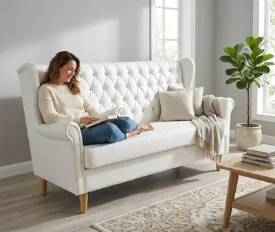Produktbild von Schlafsofa GAJA Boston – Gesteppt, Kunstleder in Weiß, Family Meble, KI-generiertes Bild