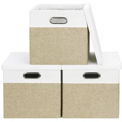 Produktbild von Aufbewahrungsboxen 28 x 28 x 28 cm - Stapelbar - Mit Deckel - Aus Baumwollleinen