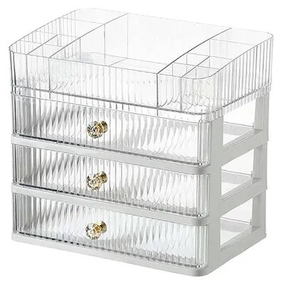 Imagen del producto de Organizador de maquillaje acrílico con 3 cajones - Apilable - Transparente