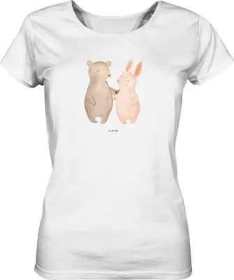 Produktbild von Mr. & Mrs. Panda Oberteil Damen Bär und Hase Umarmen Größe M - Weiß - Geschenk, Basic Shirt, T-Shirt, Best Friends, Freundin, Kurzarmshirt, für Immer, Freunde