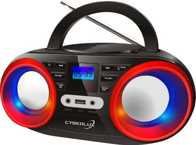 Obrázok produktu pre CD prehrávač Cyberlux | CD rádio | Prenosné detské rádio | Boom Box | CD/MP3 USB AUX IN | LED disko svetlo | Čierna/červená