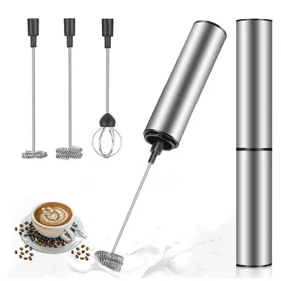 Produktbild von Elektrischer Milchaufschäumer, wiederaufladbar, USB und Mini-Handmixer mit Doppel-Schneebesen, Mixer aus Edelstahl