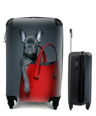 Produktbild von MuchoWow® Koffer Handgepäck Trolley Rollkoffer Kleine Reisekoffer mit 4 Rollen - Hund - Lustig - Tasche - Kinder - Jungen - Mädchen - Kinder - Cabin Size < 55x40x23 cm & 55x40x20 cm - Kinderkoffer - Kabinenkoffer - Boardgepäck - Reise-Box - Reisekoffer - Reisegepäck - Koffer mit Bild - Trolley für Kinder