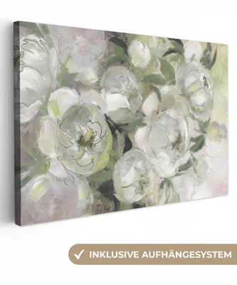 Produktbild von OneMillionCanvasses® - Leinwandbilder - 150x100 cm, Blumen - Pflanzen - Blätter - Weiß, Wandbilder Kunstdruck Wanddekoration - Foto auf Leinwand - Gemälde auf Holzrahmen