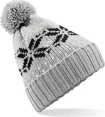 Produktbild von Beechfield B456 | Fair Isle Snowstar Beanie - Farbe: Light Grey/Black/Off White - Größe: One Size