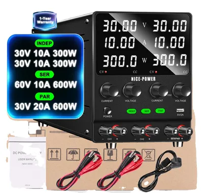 Immagine prodotto di Alimentatore da laboratorio CC, doppio canale, tensione e corrente regolabili, 30 V 10 A, 60 V 10 A, 30 V 20 A