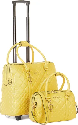 Produktbild von Luxus Damen Schulter Gurt Laptop Akten Rollen Trolley + Handtasche Gelb Bowatex