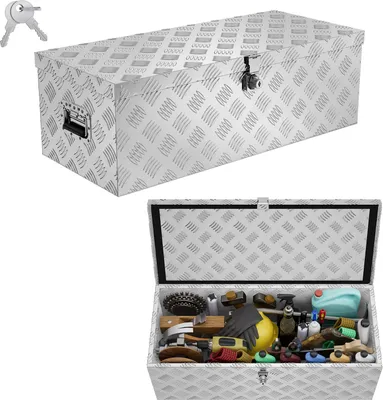 Produktbild von UISEBRT 60L Kofferraumkiste Alukiste Werkzeugkiste, Transportkiste Truckbox Anhängerbox Lagerbox für Transport, Lagerung und Organisation - Silber