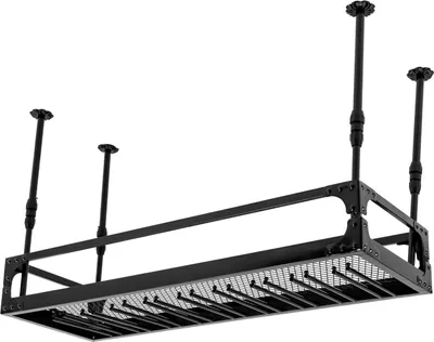 Produktbild von Industrielles Vintage-Barregal - Deckenmontiertes Weinflaschen- & Glasregal - Höhenverstellbar 35–55 cm - Eisen - 100×35 cm - Traglast 50 kg - Schwarz