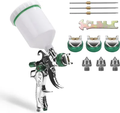 Zdjęcie produktu dla Pistolet natryskowy Yakimz HVLP do punktowych napraw lakieru samochodowego z 3 dyszami i butelką z rozpylaczem 600 ml