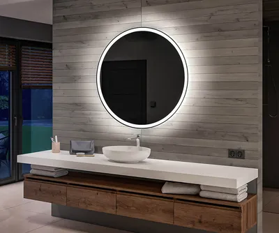 Produktbild von Batteriebetriebener LED Runde Spiegel 70x70 cm - Badspiegel mit LED Beleuchtung - LED Farbe Kaltweiß 7000K - Individuell Nach Maß - Beleuchtet Wandspiegel Lichtspiegel Badezimmerspiegel OKRBP076