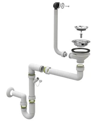 Produktbild von GRANITAN Siphon, Chrom, Edelstahl, mit Geschirrspüleranschluss, Universalgröße, für Granitspülen mit Einzelbecken, PN-EN 274-1:2004 Norm