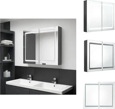 Produktbild von vidaXL LED-Spiegelschrank fürs Bad Grau 80x12x68 cm -  Badezimmerwaschtische