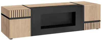 Produktbild von TV-Lowboard "Lovely" in Hickory Eiche und schwarz TV Unterteil mit Ethanol Kamin 150 cm