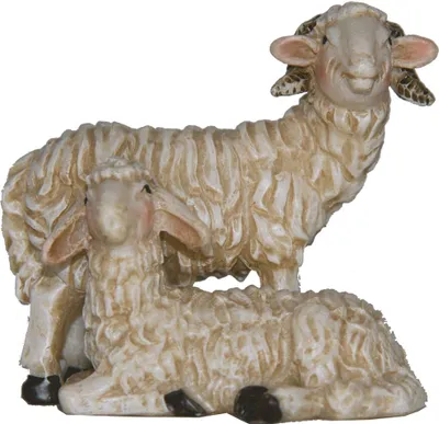 Produktbild von FADEDA Schaf mit Widder   / Höhe:4 cm / handbemalt / detailgetreue Krippen Figuren - Weihnachten Tisch Dekoration Krippe Zubehör