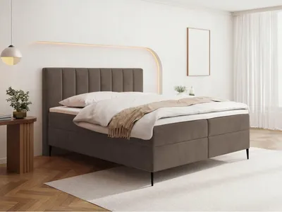 Produktbild von Boxspringbett mit Bettkasten – Polsterbett 180 x 200 cm mit H4 Taschenfederkern 7-Zonen Matratze & 5 cm Topper – Stauraumbett mit hohem Kopfteil & Metallfüße – Samt Velours Braun
