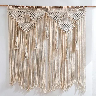Zdjęcie produktu dla Duża dekoracja ścienna z tkaniny, duże tkane tapety ścienne, tapety w stylu boho do sypialni i salonu, 100 x 110 cm, zawieszenie typu makramy, dekoracja ścienna na uroczystość poświęcenia domu, ślub, prezent