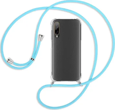 Produktbild von Handykette Backcover-Schutzhülle mit Band (Metall silberfarben) für HTC Desire 22 Pro 5G (6.6'') - himmelblau