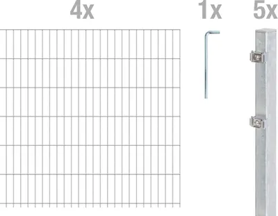 Produktbild von Alberts Doppelstabmattenzaun 6-5-6, Matten 2,50 m, Höhe 2,03 m, Länge 10 m, feuerverzinkt, Zaun als Komplettset, Pfosten mit Klemmlasche 60x40 mm