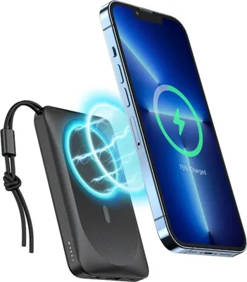 Produktbild von VEGER MagOn, 10000 mAh, Lithium Polymer (LiPo), Kabelloses Aufladen, 22,5 W, Schwarz, Weiß