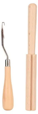 Produktbild von Gebogener Knüpfhaken aus Holz, Glättungsgriff, robustes Holz, Mehrzweck-Häkeln mit Fadenschneider für Bastelarbeiten