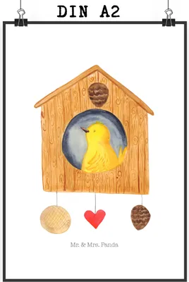 Produktbild von Mr. & Mrs. Panda Bild Vogel Haus DIN A2 - Weiß - Geschenk, Vögel, Kunstdruck, Castle, Wanddekoration, Zuhause, wanddeko, Wandbild, Wohnung, Lustige Sprüche, Familie