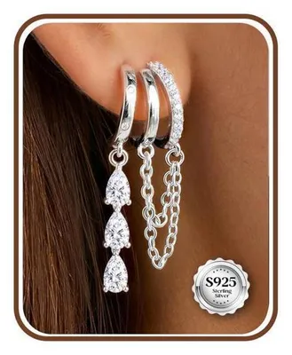 Immagine prodotto di Orecchini in argento 925, ipoallergenici, a pendente, a forma di goccia d'acqua, cerchi con zirconi