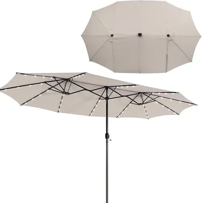 Produktbild von KOMFOTTEU Doppelter Gartenschirm 470 x 280 x 246,5 cm mit LED, rechteckiger Sonnenschirm mit Kurbel, großer wasserdichter Balkonschirm