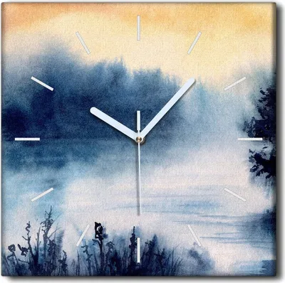 Produktbild von Coloray Uhr auf Leinwand 30x30 cm Wand Uhr Dekoration Wohnzimmer Segeltuch weiße Zeiger -Aquarell See.
