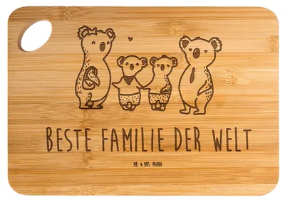 Produktbild von Mr. & Mrs. Panda Holzbrett Koala Familie zwei - Transparent - Geschenk, Schneidebrett, jausenbrett, Muttertag, Zusammen, schneidunterlage, Koalabär, holzschneidebrett