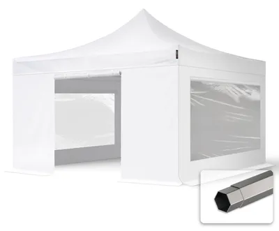 Produktbild von TOOLPORT 4x4m Stahl Faltpavillon, inkl. 4 Seitenteile, weiß