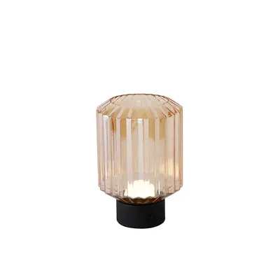 Obrázok produktu pre Trio Leuchten - Moderná stolová lampa čierna s dobíjacím jantárovým sklom - Millie Dotykový stmievač I Stmievateľná I Obývacia izba I Spálňa - Okrúhla - I (nevymeniteľná) LED