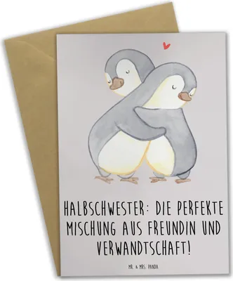 Produktbild von Mr. & Mrs. Panda Klappkarte Halbschwester Glück - Grau Pastell - Geschenk, weihnachtskarten, Bindung, osterkarten, einzigartige Designs, Weihnachten, Freundin, osterkarte