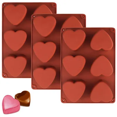 3er-Set Silikon-Herzform, 6 Vertiefungen, antihaftbeschichtet, BPA-frei