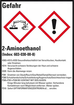 Produktbild von Dreifke® Aufkleber I GHS-Etikett 2-Aminoethanol, GefStoffV/GHS/CLP, Folie, 52...