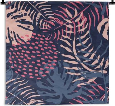 Produktbild von MuchoWow® Wandteppich Wandbehang Blätter - Tropisch - Muster - Mädchen - Kinder - Rosa - Mädchen 90x90 cm Tapisserie Dekoration Wandtuch - Wandaufhänger