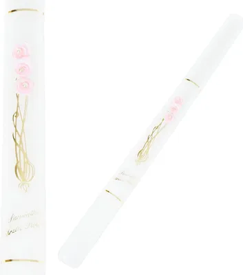 Image de Bougie de baptême faite à la main avec des fleurs roses, 40cm de haut