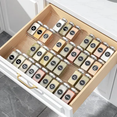 Immagine prodotto di Organizzatori per cassetti delle spezie, acrilico, 4 ripiani, set da 2, 8 pezzi