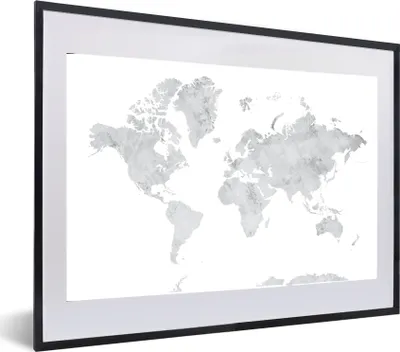 Produktbild von MuchoWow® MuchoWow® Gerahmtes Poster Weltkarte - Grau - Marmor 60x40 cm - Poster mit zchwarzem Bilderrahmen - Schlafzimmer - Plakat in Rahmen - Drucken