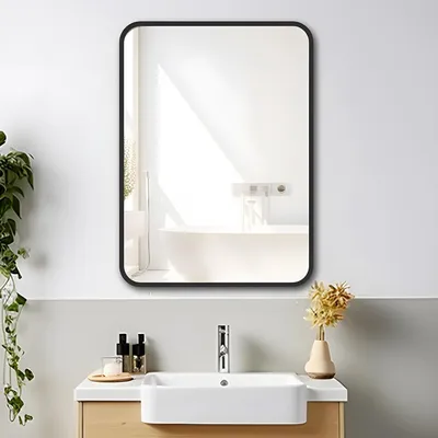 Produktbild von MIQU  Badspiegel Schwarz 50x70cm Wandspiegel mit Metallrahmen Spiegel Dekospiegel