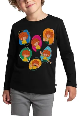 Produktbild von Spreadshirt Pumuckl Zeigt Verschiedene Emotionen Kinder Premium Langarmshirt, 98/104 (2 Jahre), Schwarz