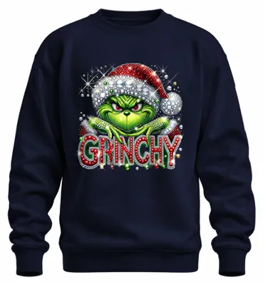 Produktbild von Grinchy Weihnachten Glitzer Strass Santa Ugly Christmas Xmas Sweatshirt Pullover, Navy, S
