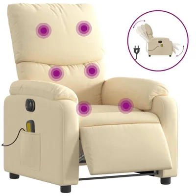 Image de vidaXL Fauteuil de massage électrique Crème Tissu