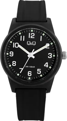 Produktbild von Q&Q Herrenuhr mit Silikonarmband, 10 ATM, schwarz/Index & Zeiger weiß