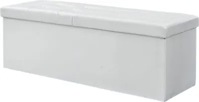 Obrázok produktu pre Úložná lavica so sedákom – skladacia – nosnosť 300 kg – rozmer 110 x 38 x 38 cm – biela, PVC