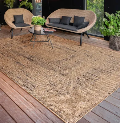 Produktbild von Outdoor Teppich wetterfest Modern Flachgewebe, Jute-Optik für Terrasse & Balkon Grösse 240x340 cm