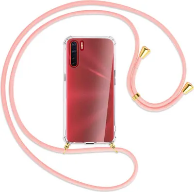 Produktbild von Handykette Backcover-Schutzhülle mit Band (Metall goldfarben) für Oppo A91 / F15 / Reno3 - rosa