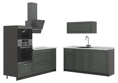 Produktbild von Küchenzeile Vicco Fame-Line Grün-Gold Landhaus/Anthrazit 340 cm, AP Marmor, Model 63672