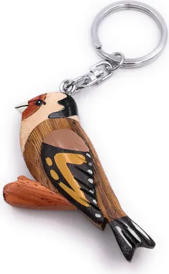 Produktbild von Onwomania Schlüsselanhänger aus Holz Vogel Eule Sittich Kauz auf Ast Sittich Zuchtvogel Anhänger Charm
